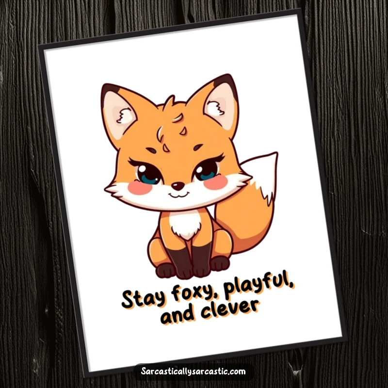 Free Printable wall art of a sly fox with a grin and wagging tail, bringing playful, mischievous vibes.