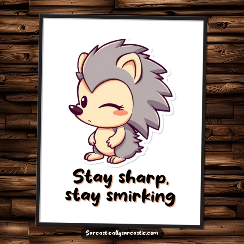 Funny Free Printable Wall Art featuring a hedgehog character with a mischievous sideways glance and a confident smirk.