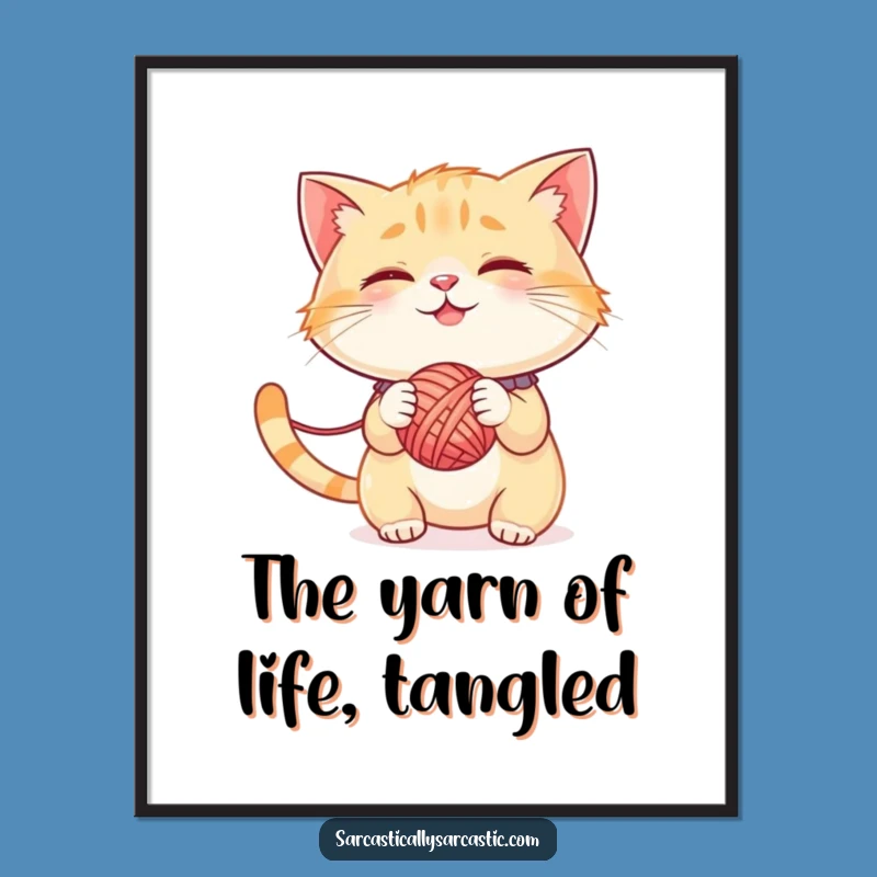 Funny Free Printable Wall Art: Smirking Cat Yarn Batting Laughable Downloadable Decor