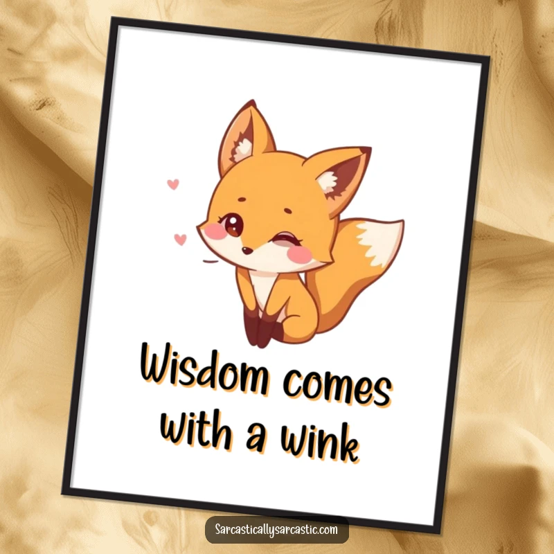 Funny Free Printable Wall Art: Fox with twinkling eyes whispering a secret, adding a touch of sly mystery to decor.