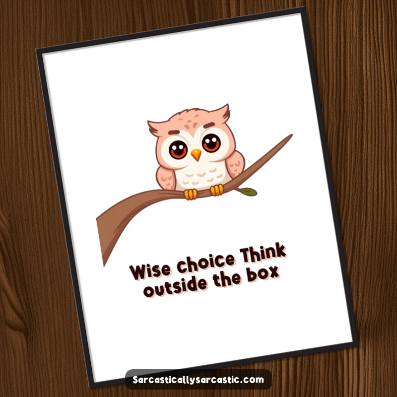 Funny Free Printable Wall Art of a curious owl character peering from behind a branch, adding an element of mystery and charm to decor.