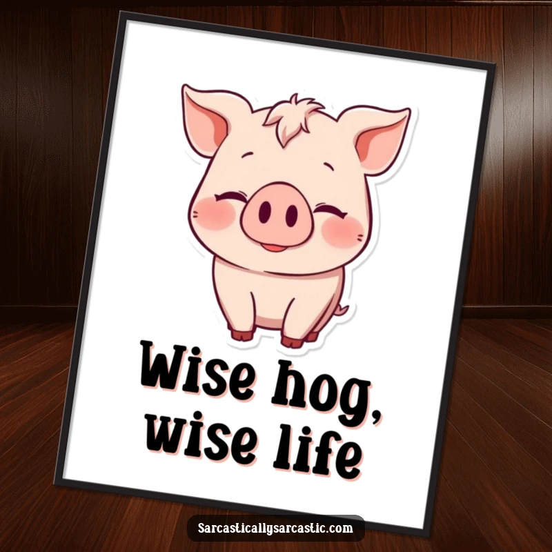 Funny Free Printable Wall Art: Pig character with a knowing smile and a subtle head nod, exuding quiet confidence and charm.
