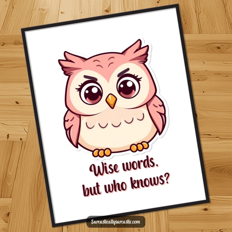Free Printable Wall Art: A charming owl with a tilted head and a questioning look.