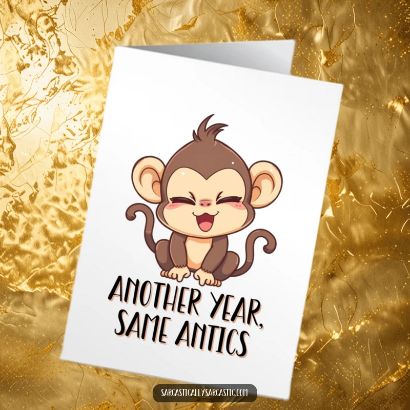 Free Printable Birthday Card with a kawaii monkey character dramatically rolling its eyes, expressing playful exasperation or humor.