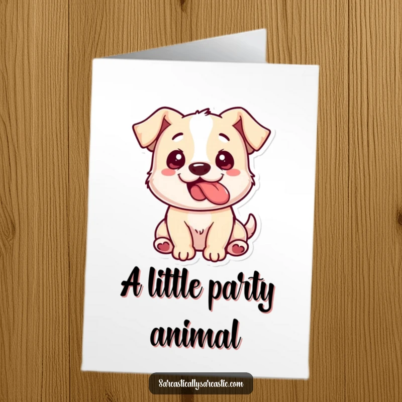 Funny Free Printable Birthday Card with a dog sticking its tongue out playfully from the side.