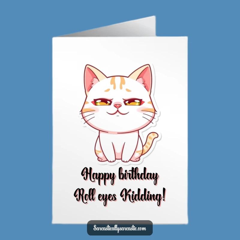 Free Printable Rolling Eye Cat Birthday Card - Hilarious Kawaii Downloadable Gift!