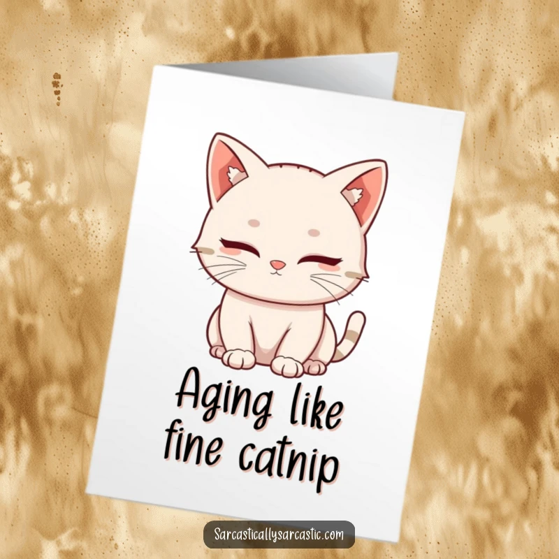Funny Free Printable Birthday Card: Kawaii cat giving a slow, deliberate, knowing blink, implying shared secrets and mischief.