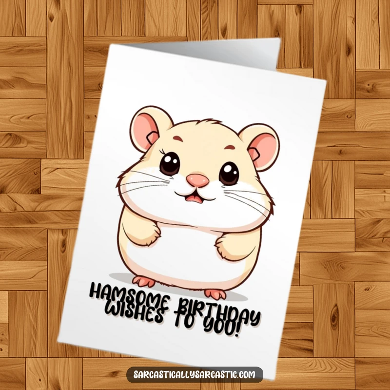 Free Printable birthday card featuring a cute hamster with a knowing smirk and bright eyes, celebrating sweetly.