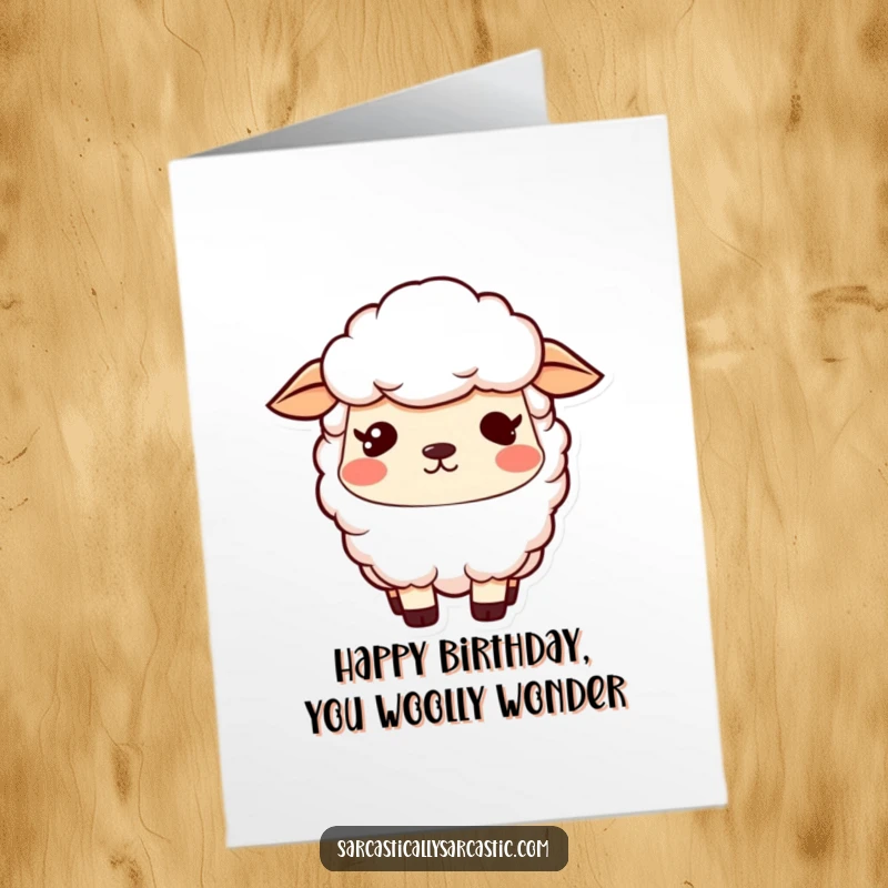 Funny Free Printable Birthday Card: A kawaii sheep stares blankly with a subtle, knowing smirk, adding a humorous touch to birthdays.