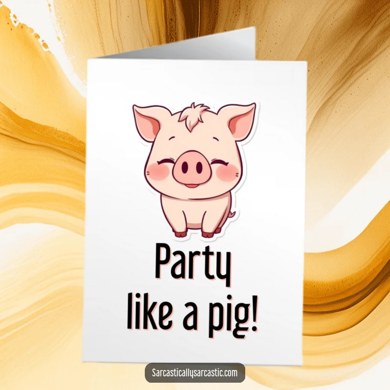 Funny Free Printable Birthday Card: Pig character with a knowing smile, giving a subtle head nod, implying a secret birthday plan.