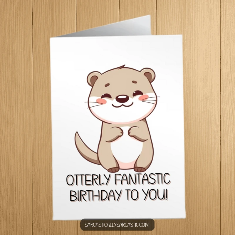 Funny Free Printable Birthday Card: A happy otter with a teasing tail flick and smirk, ready to party.
