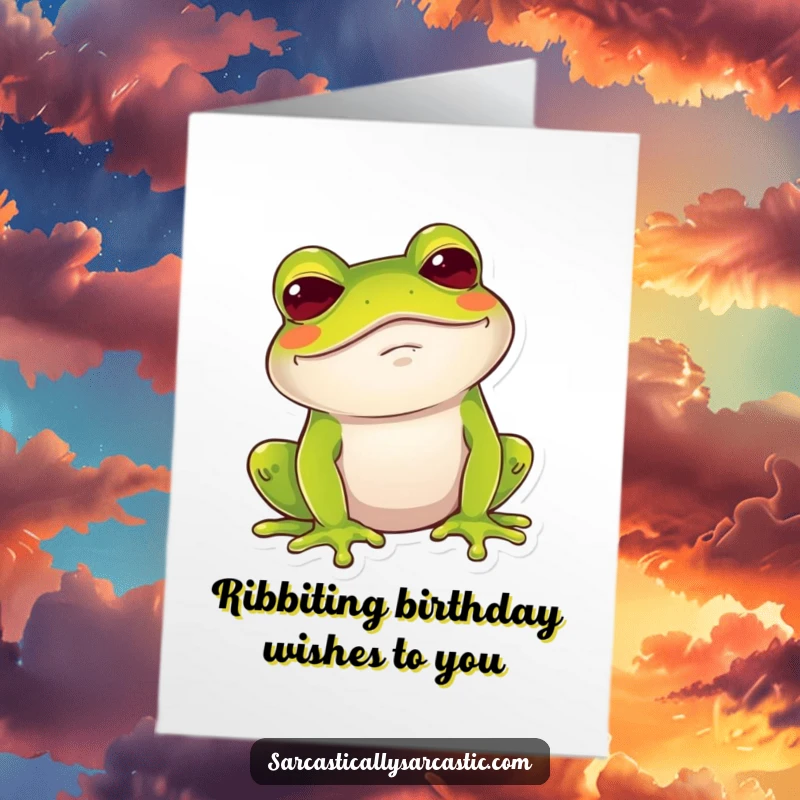 Funny Free Printable Birthday Card of a frog giving a dry, amused chuckle with a raised brow.