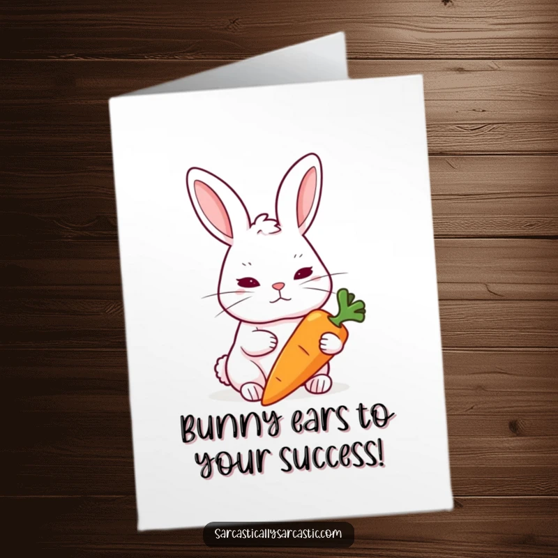 Funny Free Printable Congratulations Card with a rabbit raising an eyebrow skeptically at a carrot.