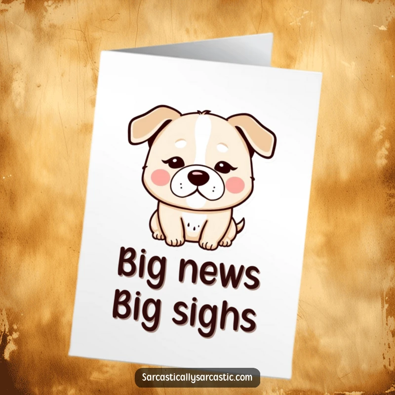 Funny Free Printable Congratulations Card of a kawaii dog with a deadpan face and drooping ears, offering stoic congrats.