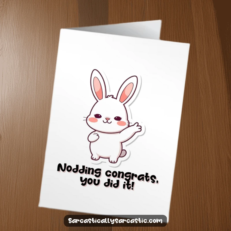Funny Free Printable Congratulations Card: Kawaii rabbit giving a slow, deliberate nod, signifying perfect approval and congratulations. A unique card.
