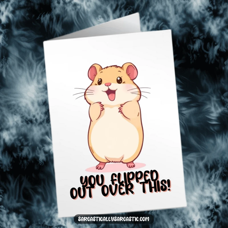 Funny Free Printable Congratulations Card: Playful hamster doing a tiny somersault, celebrating achievements with energetic flair.