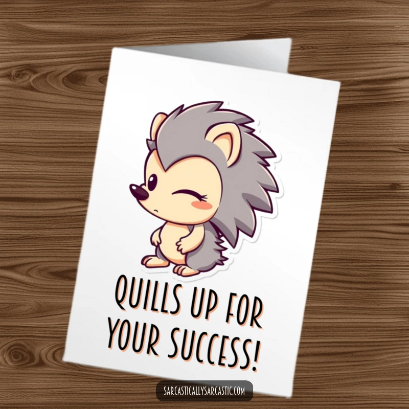 Free Printable Congratulations Card featuring a hedgehog character with a sly sideways glance and a knowing smirk.