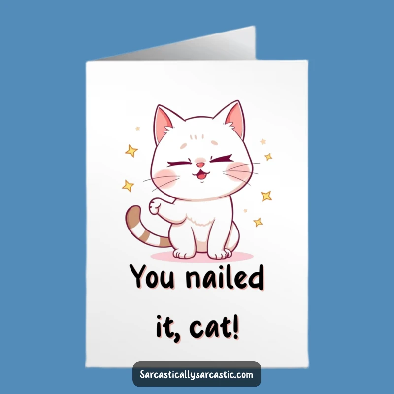 Free Printable Congrats Card: Winking Cat, Dazzling Downloadable Celebration