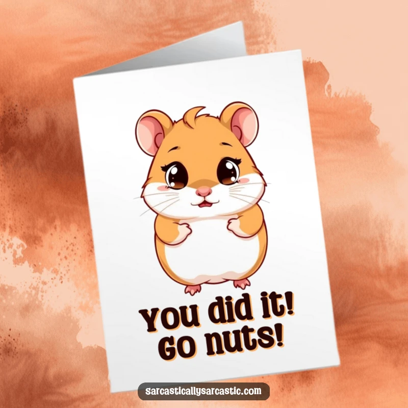 Funny Free Printable Congratulations Card: A cute hamster with a smart smirk and observant eyes celebrating your success.