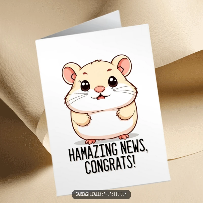 Free Printable congratulations card with a knowing hamster smirking, its bright eyes observing success.