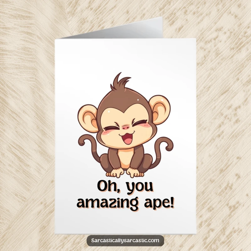 Funny Free Printable Congratulations Card featuring a kawaii monkey with eyes rolled back dramatically, conveying humorous disbelief or sarcasm.
