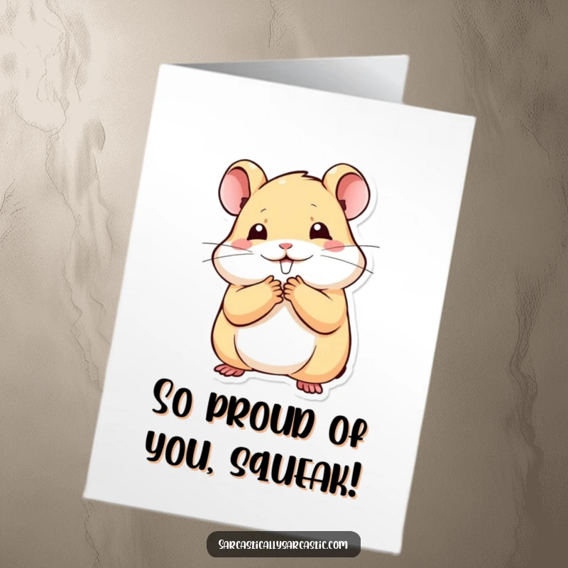 Free Printable Congratulations Card: A kawaii hamster hides its grin behind a paw, sharing a moment of mirthful congratulations.