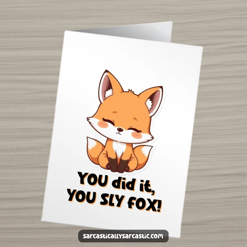Free Printable Congratulations Card: A charming kawaii fox tilts its head, a subtle smirk hinting at shared joy. Perfect for any celebration.