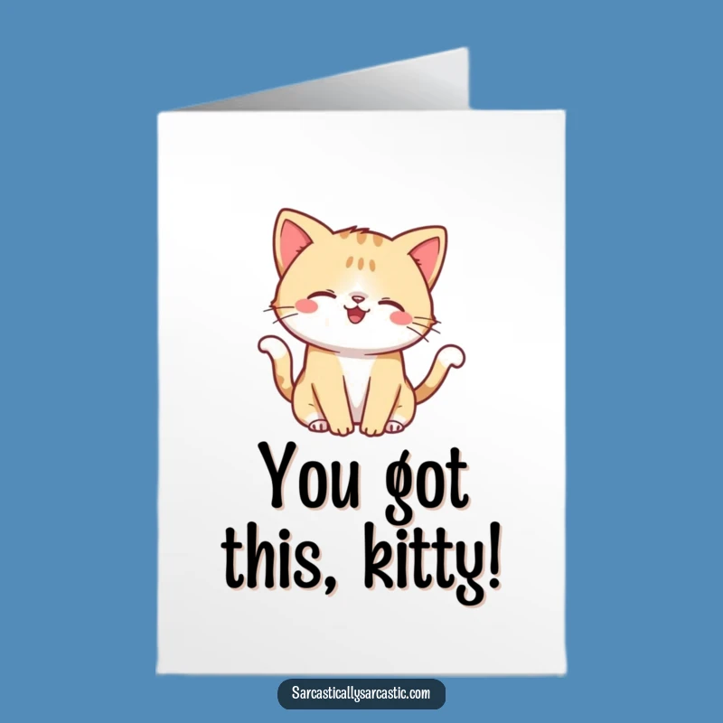 Free Printable Congrats Card: Smirking Cat Tail Flick - Playful Downloadable Cheers!