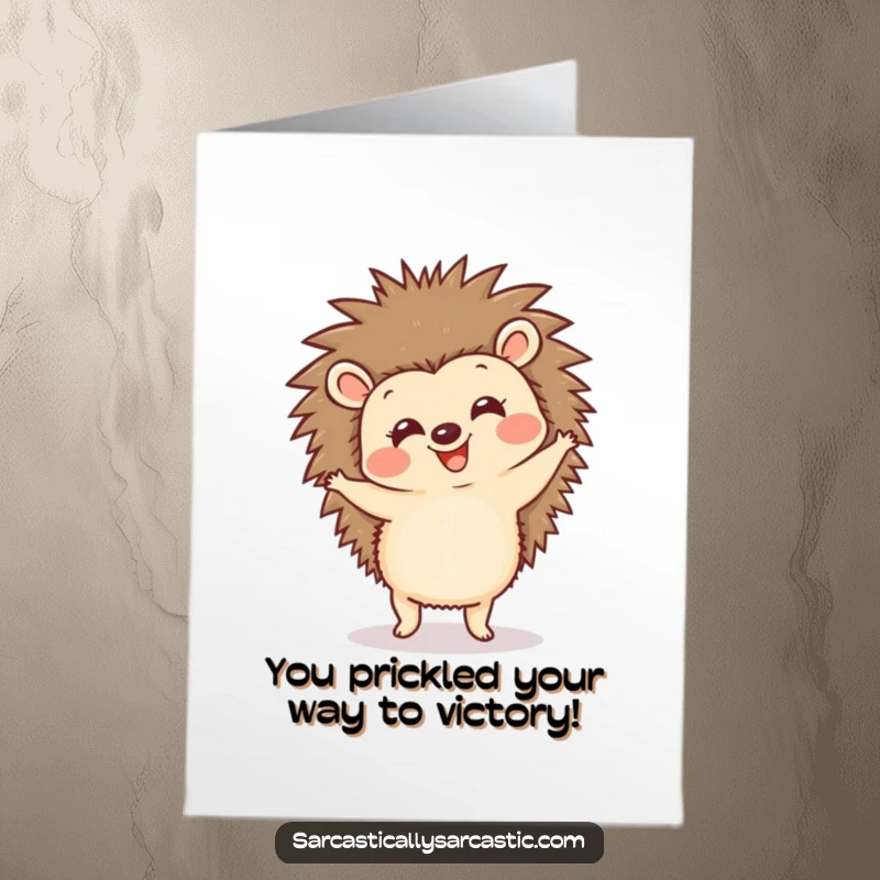 Funny Free Printable Congratulations Card: A happy hedgehog busting out a funny little dance, perfect for celebrating achievements.