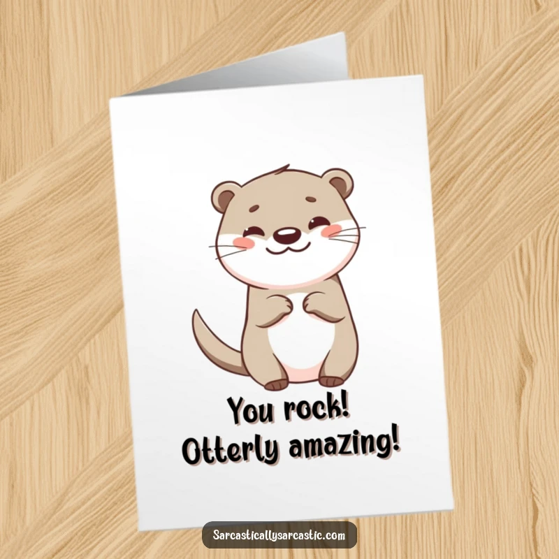 Funny Free Printable Congratulations Card: A happy otter with a teasing tail flick and smirk, celebrating your win.