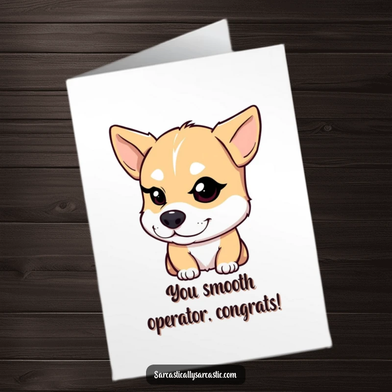 Funny Free Printable Congratulations Card with a dog winking knowingly with a sly smirk.