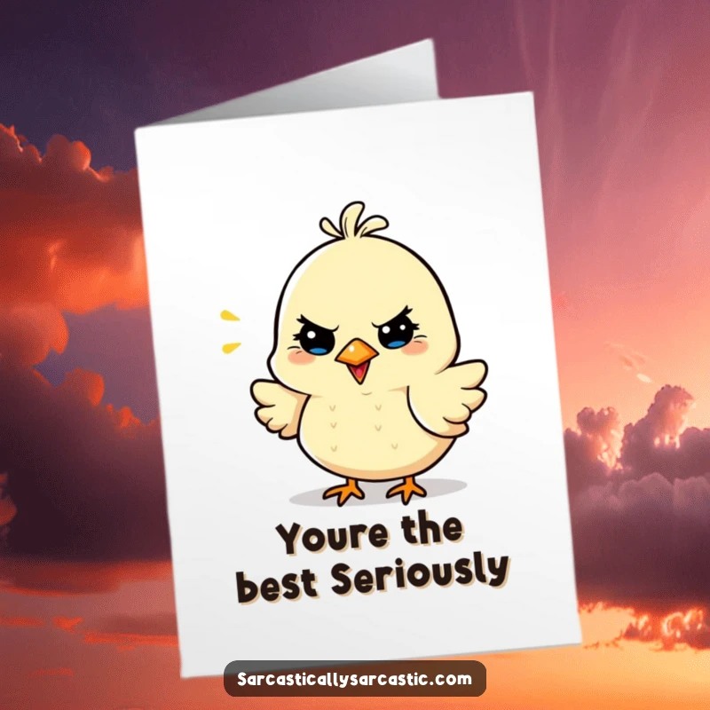 Funny Free Printable Thank You Card with a cheerful bird character, giving a sarcastic chirp of gratitude.