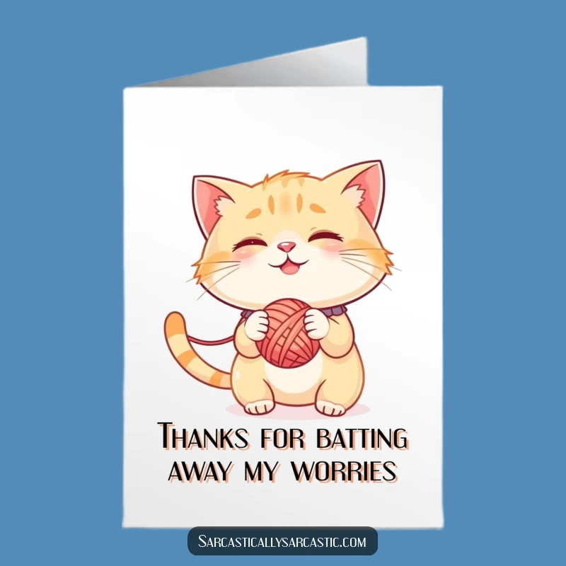 Free Printable Thank You Card: Funny Cat Yarn Batting for Grateful Smiles Downloadable Gift