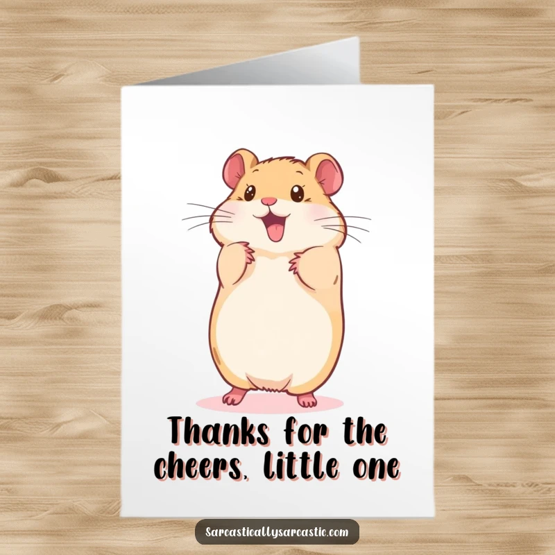 Funny Free Printable Thank You Card: Playful hamster doing a tiny somersault, expressing thanks with enthusiastic movement.