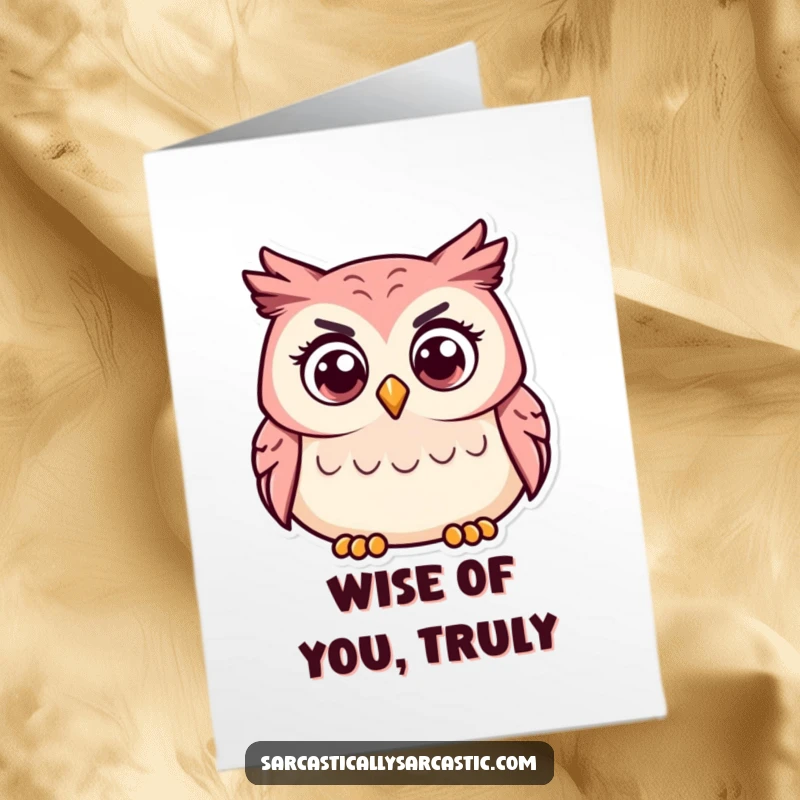 Free Printable Thank You Card: An owl cocks its head with a curious, questioning expression.