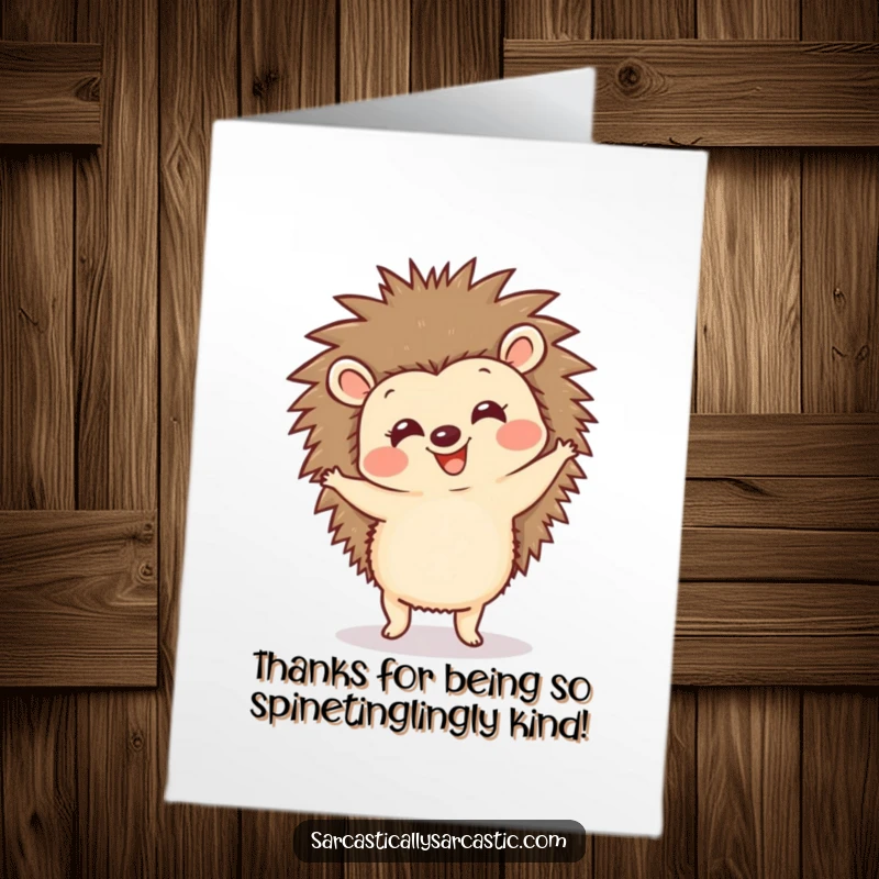 Funny Free Printable Thank You Card: A hedgehog in mid-dance, spreading happiness and thanks with its funny little moves.