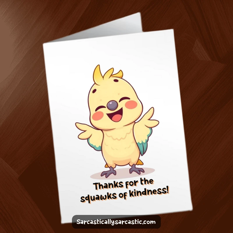 Funny Free Printable Thank You Card showcasing a parrot doing a funny gesture, perfect for expressing gratitude with humor.