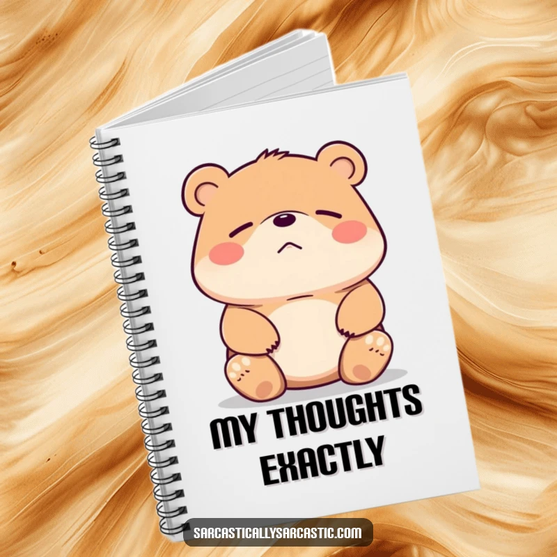 Funny bear notebook with a bear shrugging its shoulders and a smirk. Ideal for jotting down thoughts.
