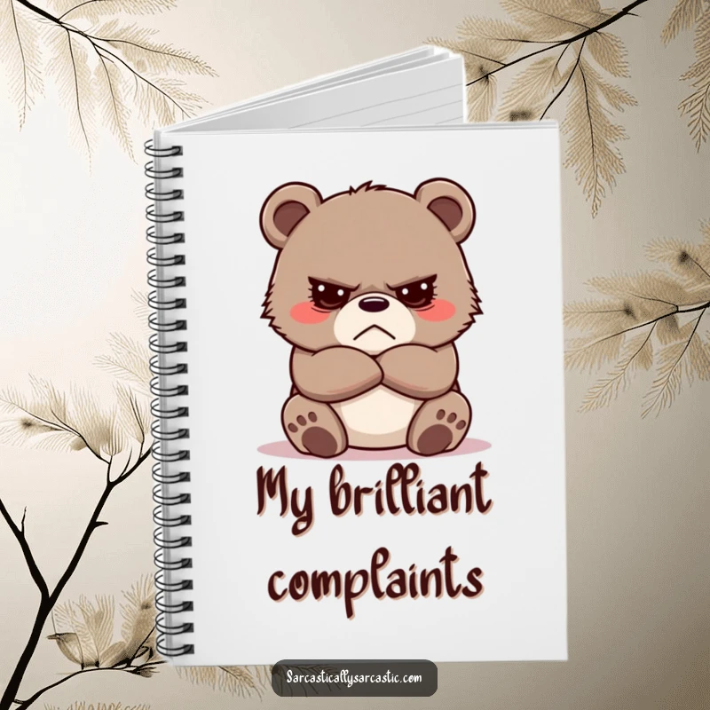 Funny Grumpy Bear Cub Notebook with a cute, cross-armed cub on the cover, ideal for journaling or note-taking with a humorous twist.