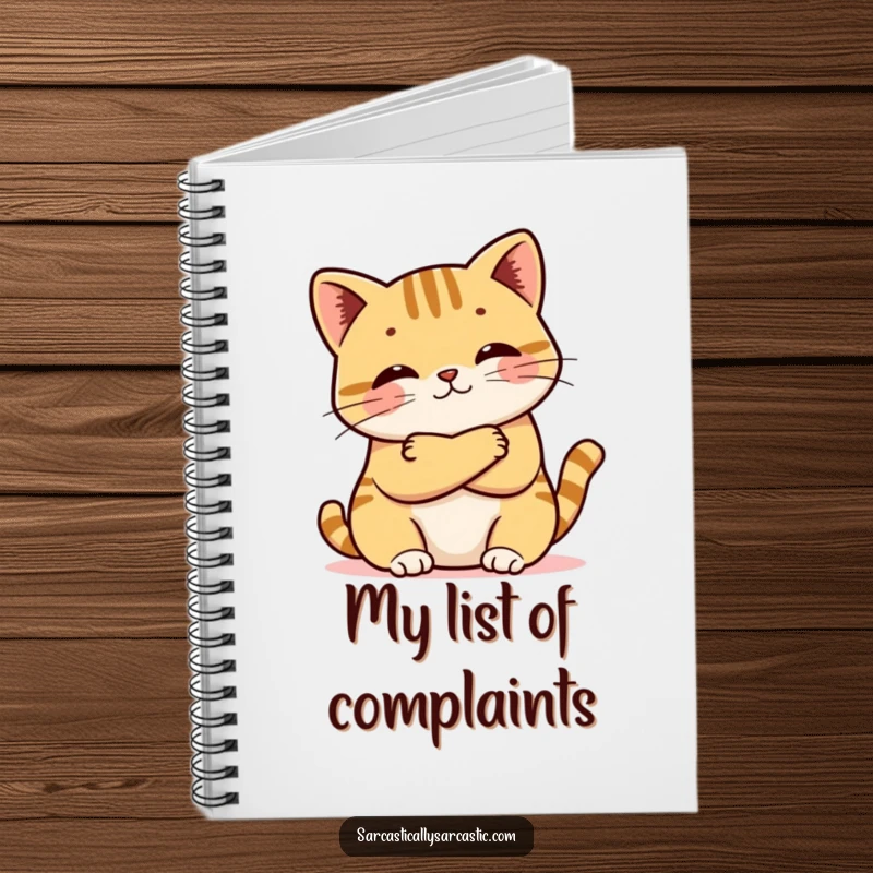 Funny notebook cover illustration of a kawaii cat crossing its arms with a pout, perfect for jotting down thoughts with attitude.