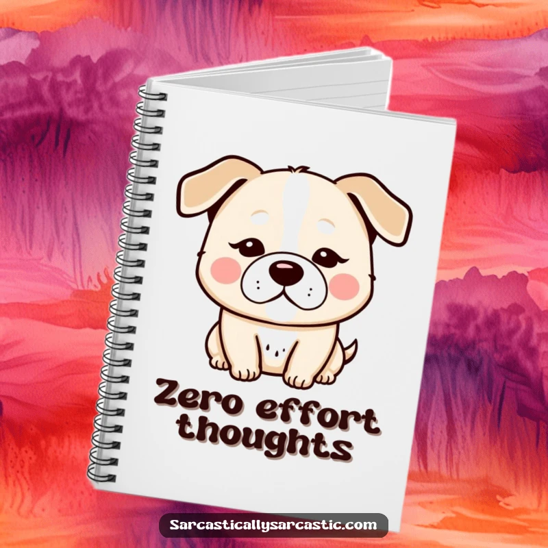 Funny kawaii dog notebook, featuring a character’s deadpan expression and droopy ears, perfect for note-taking.