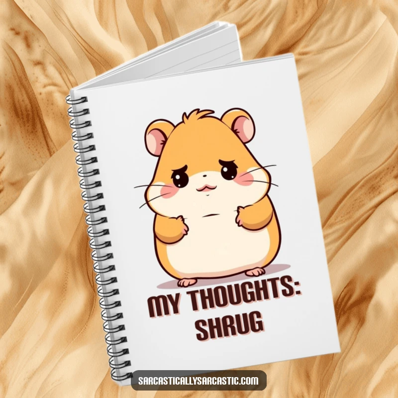 Funny Kawaii Hamster Notebook: A cute hamster shrugs with a funny, deadpan look, ideal for jotting down thoughts.