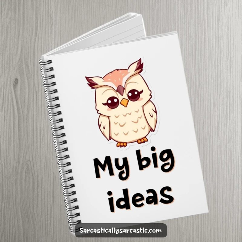 Funny Kawaii Owl Notebook: A cute owl tilts its head with a funny, quizzical expression, ideal for jotting down thoughts.
