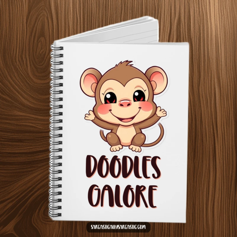 Funny monkey notebook with a playful primate character making a silly, funny face, perfect for writing and planning.