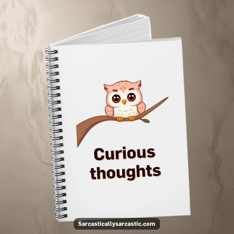 Funny owl notebook with a curious owl peeking from behind a branch, ready for notes and discoveries.