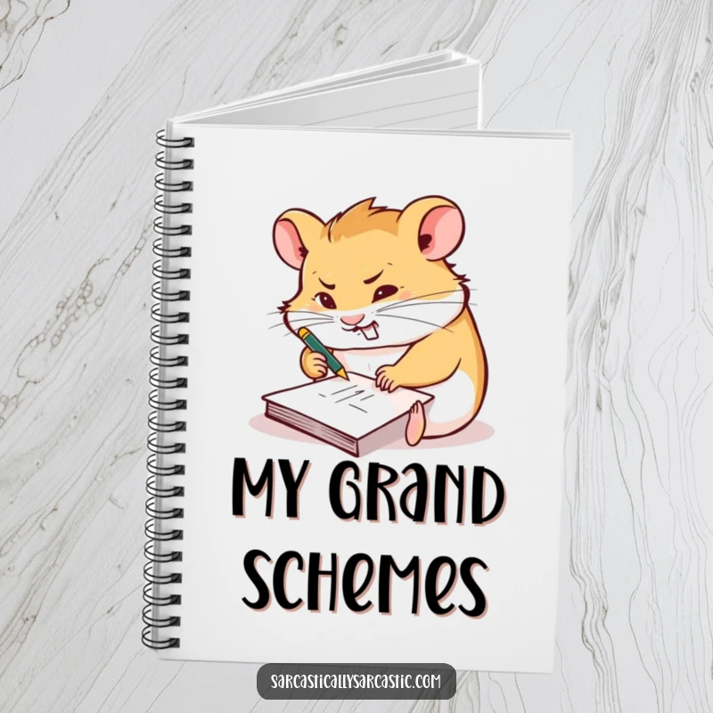 Funny notebook featuring a hamster furiously scribbling on a tiny notepad with a smirk, perfect for jotting ideas.