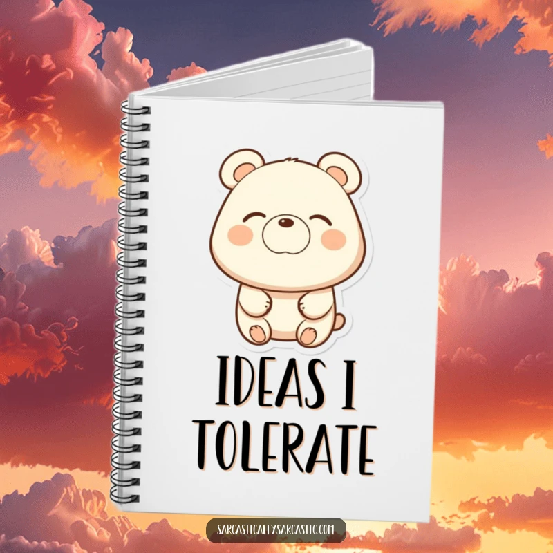 Funny bear notebook with a subtle eye-roll and a slight smirk, ideal for jotting down thoughts and feelings.