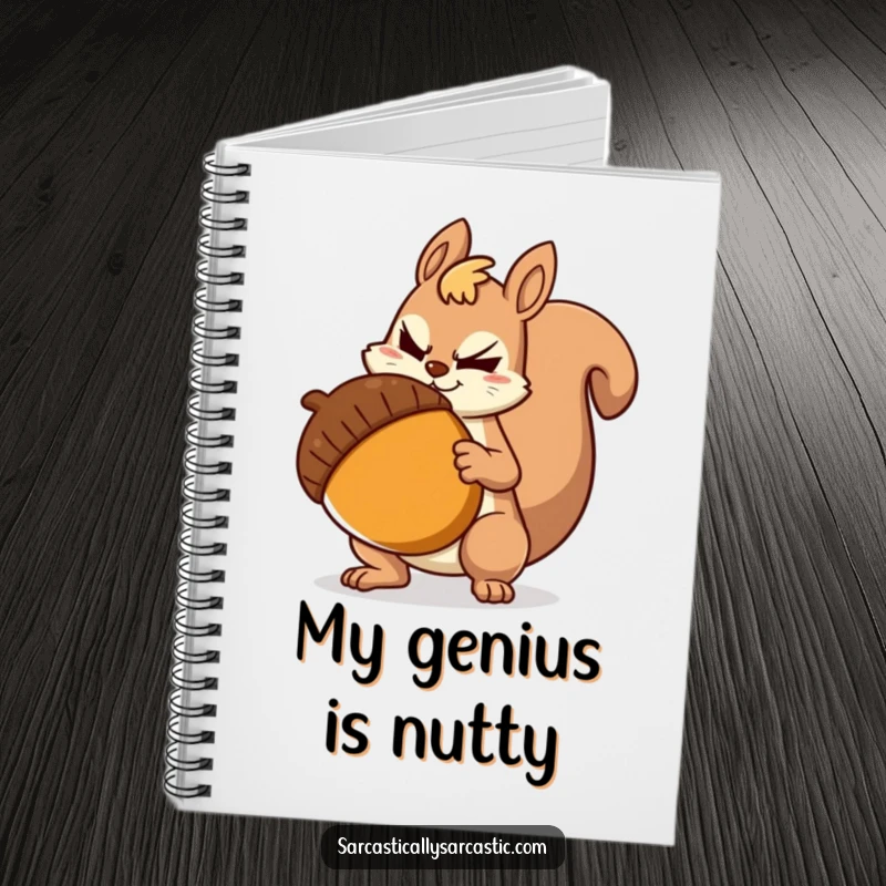 Funny Notebook: Sarcastic squirrel with a smirk and giant acorn, a humorous journal for jotting down witty insights.