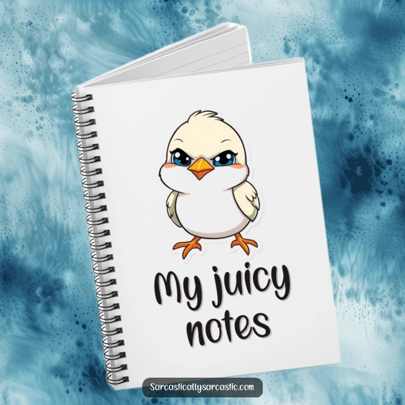 Funny notebook featuring a bird with a tilted head and a knowing, sly smile, perfect for jotting down secrets.