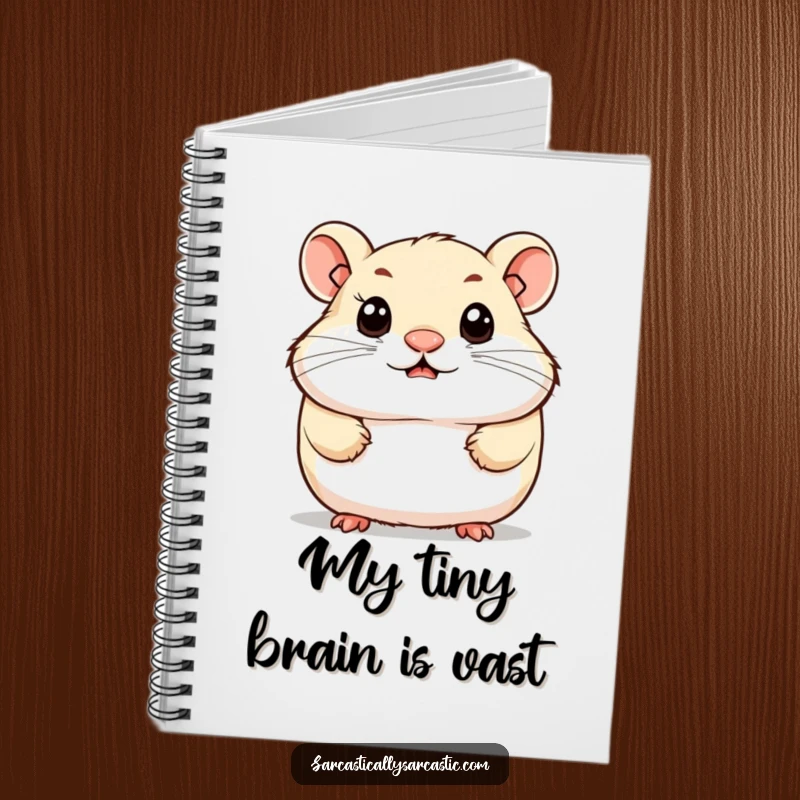 Funny notebook with a cute hamster character, tiny smirk, and observant eyes, perfect for jotting notes, journaling, or planning with wit.